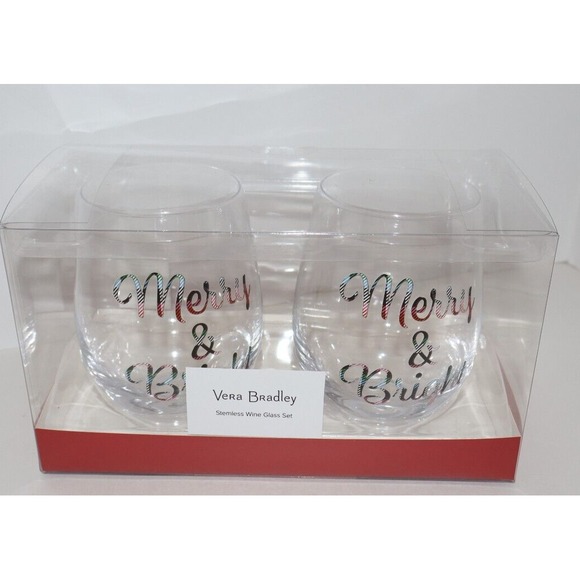 Vera Bradley Other - NEW VERA BRADLEY Christmas Holiday Wine Glasses Stemless Set Merry & Bright